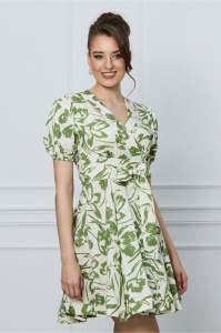 Rochie Ximena ivory cu imprimeuri verzi