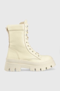 Steve Madden bocanci de piele Fezza femei, culoarea bej, cu toc plat, izolare usoara