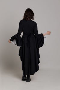 VALERYN Black dress with bell sleeves in white tulle - Img 3