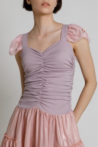 VALY pink asymmetric casual dress with ruffles - Img 2