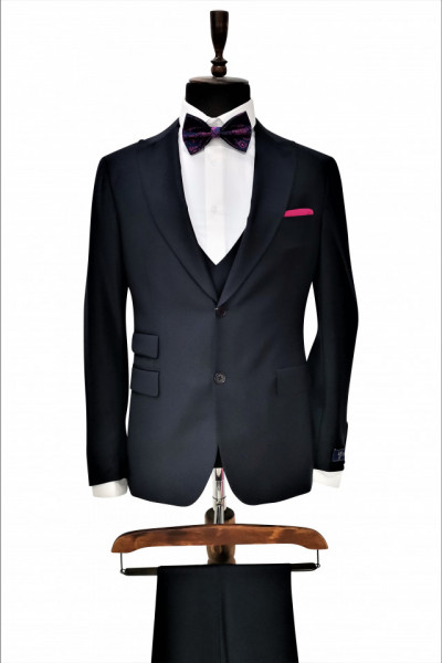 Costum barbati slim fit cu vesta Felix bleumarin