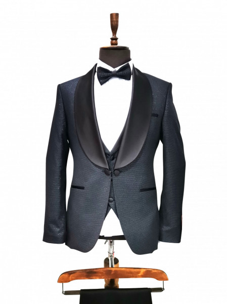 Costum de Ocazie Slim Fit în 4 Piese cu Papion Inclus Nathan Bleumarin