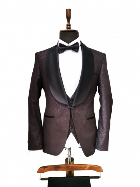 Costum de Ocazie Slim Fit în 4 Piese cu Papion Inclus Nathan Bordo