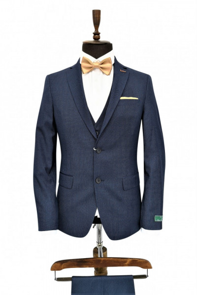 Costum barbati slim fit, marimi mari Christian bleumarin