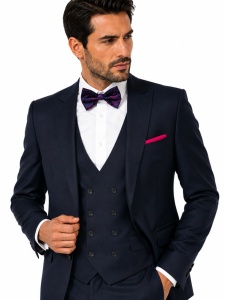 Costum barbati slim fit cu vesta Felix bleumarin