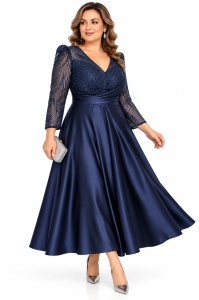 Rochie de ocazie din saten bleumarin Anna - Img 2