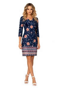 Rochie de zi dreapta bleumarin cu imprimeu Ella