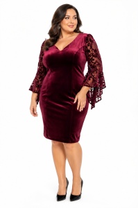 Rochie dreapta din catifea bordo Monica - Img 2