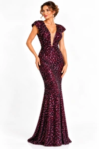 Rochie elegantă din paiete bordo Priscilla