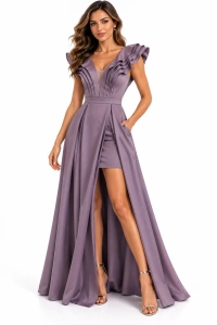 Rochie eleganta din tafta Natalie mauve-pudrat