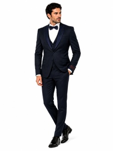 Smoking Slim Fit din 4 Piese Wayne Bleumarin Inchis - Img 2