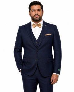 Costum barbati slim fit, marimi mari Christian bleumarin - Img 3