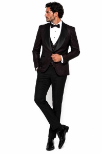 Costum de Ocazie Slim Fit în 4 Piese cu Papion Inclus Nathan Bordo - Img 2