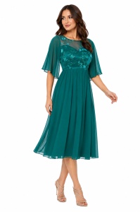 Rochie eleganta cu dantela si voal verde Evelyn