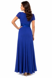 Rochie lunga de seara din voal greu Perfect Blue - Img 4