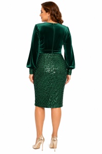 Rochie verde din catifea si paiete Edith - Img 3