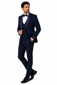 Smoking Slim Fit de 4 Piese cu Papion Inclus Adam bleumarin - Img 4