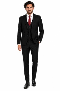 Costum barbati slim fit cu vesta Felix negru - Img 4