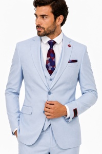 Costum barbati slim fit, talia 0 Christian bleu