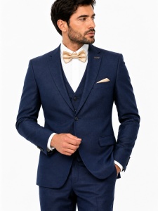 Costum barbati slim fit, talia 1 Christian bleumarin deschis