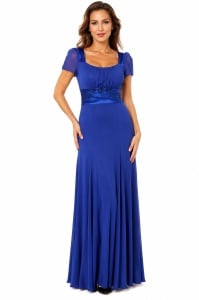 Rochie lunga de seara din voal greu Perfect Blue