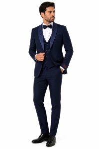 Smoking Slim Fit de 4 Piese cu Papion Inclus Adam bleumarin - Img 2