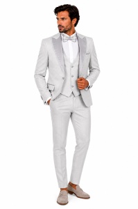 Smoking Slim Fit din 4 Piese cu Papion Inclus Grayson gri deschis - Img 4