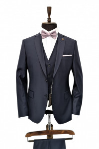 Costum bleumarin slim fit cu vesta