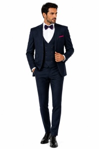 Costum barbati slim fit cu vesta Felix bleumarin - Img 2