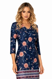 Rochie de zi dreapta bleumarin cu imprimeu Ella - Img 2