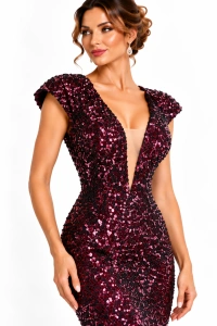 Rochie elegantă din paiete bordo Priscilla - Img 2