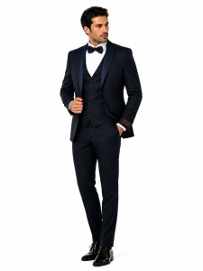 Smoking Slim Fit din 4 Piese Wayne Bleumarin Inchis - Img 3
