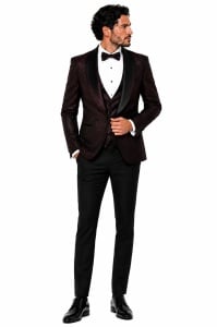 Costum de Ocazie Slim Fit în 4 Piese cu Papion Inclus Nathan Bordo - Img 3
