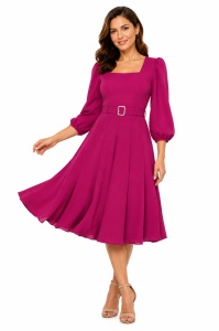 Rochia 'Alma' fucsia evazată cu cataramă