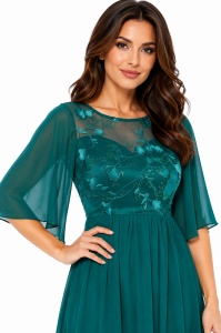 Rochie eleganta cu dantela si voal verde Evelyn - Img 2