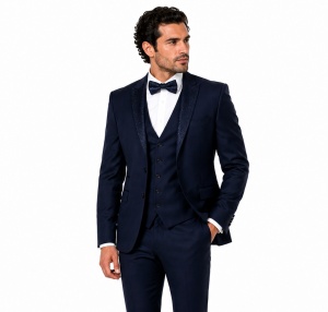 Smoking Slim Fit din 4 Piese Wayne Bleumarin - Img 3