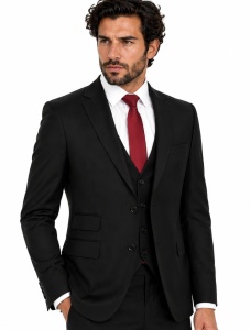 Costum barbati slim fit cu vesta Felix negru