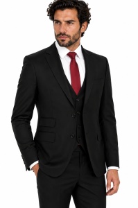 Costum barbati slim fit cu vesta Felix negru - Img 3