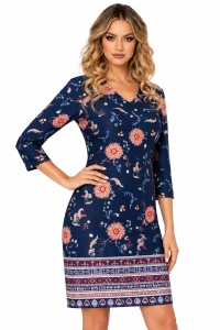 Rochie de zi dreapta bleumarin cu imprimeu Ella - Img 3