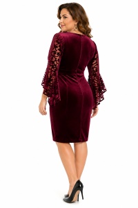 Rochie dreapta din catifea bordo Monica - Img 4