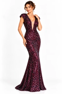 Rochie elegantă din paiete bordo Priscilla - Img 3