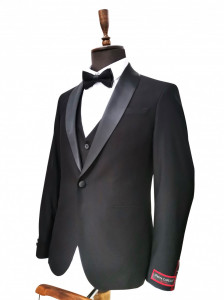 Smoking Slim Fit de 4 Piese cu Papion Inclus Adam negru - Img 4
