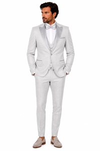 Smoking Slim Fit din 4 Piese cu Papion Inclus Grayson gri deschis - Img 2