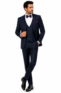 Costum barbati slim fit cu vesta Felix bleumarin - Img 3