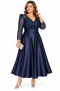 Rochie de ocazie din saten bleumarin Anna
