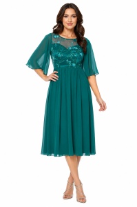 Rochie eleganta cu dantela si voal verde Evelyn - Img 3
