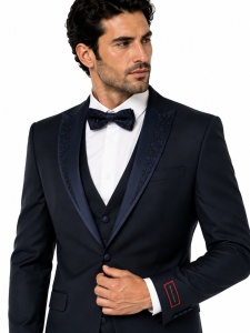 Smoking Slim Fit din 4 Piese Wayne Bleumarin Inchis