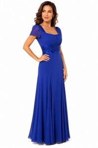 Rochie lunga de seara din voal greu Perfect Blue - Img 3