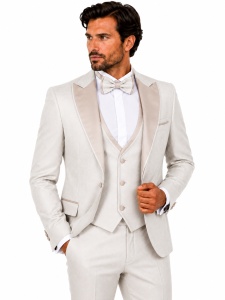Smoking Slim Fit din 4 Piese cu Papion Inclus Grayson crem - Img 4