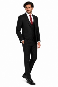 Costum barbati slim fit cu vesta Felix negru - Img 2
